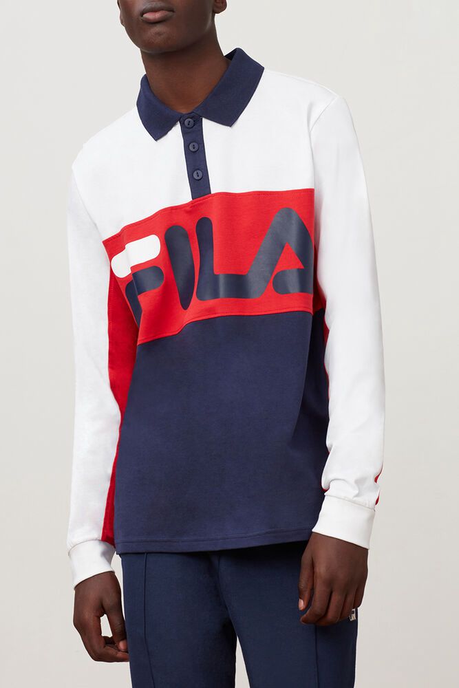 Fila Polo Mens White/Red/Navy - Morris Rugby Shirt - Philippines 4298375-RJ